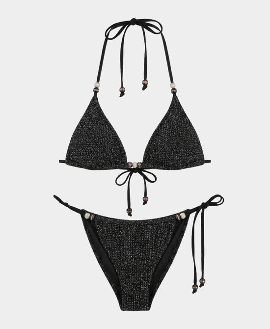 
Shimmer Net Bikini w/ Beads - 2 Pc Set in BLACK view 2