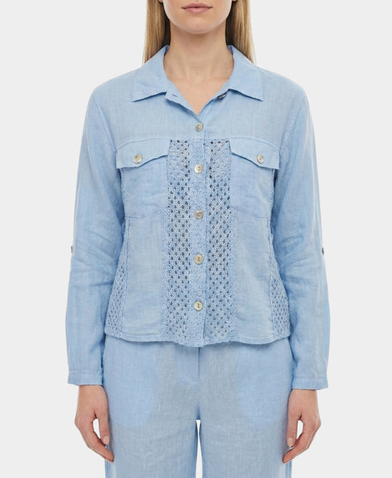 
Linen Top w/ Crochet Trim in SKY BLUE view 1