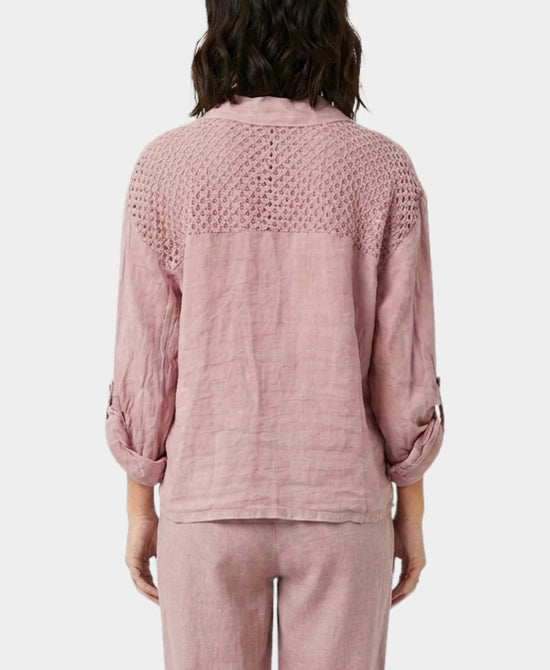 
Linen Top w/ Crochet Trim in PINK view 2