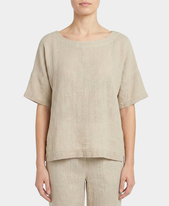 
Linen & Cotton Combo Top in BEIGE view 1