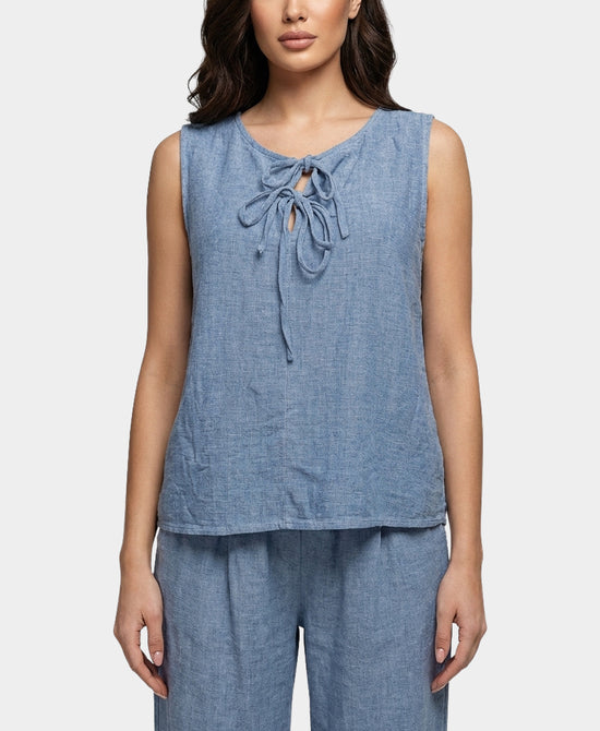 
Linen & Cotton Tank w/ Ties in BLUE view 1