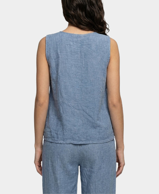 
Linen & Cotton Tank w/ Ties in BLUE view 2