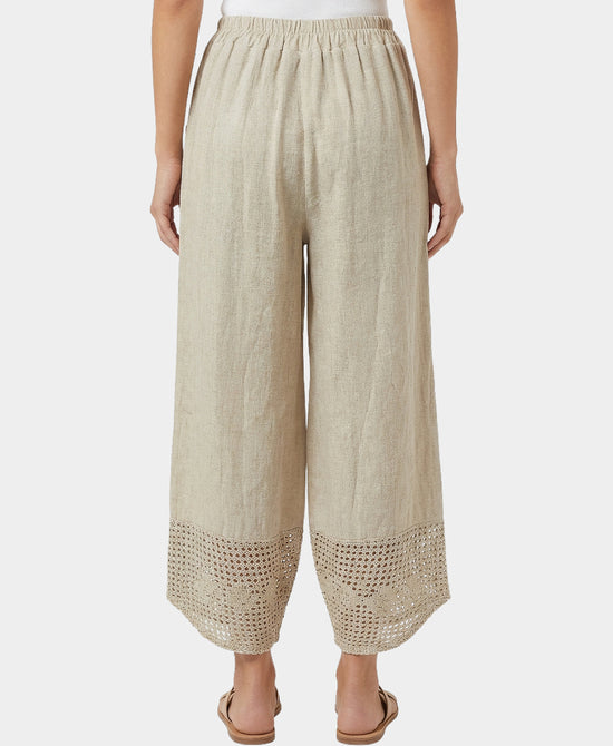 
Linen & Cotton Pants w/Crochet Trim in BEIGE view 2