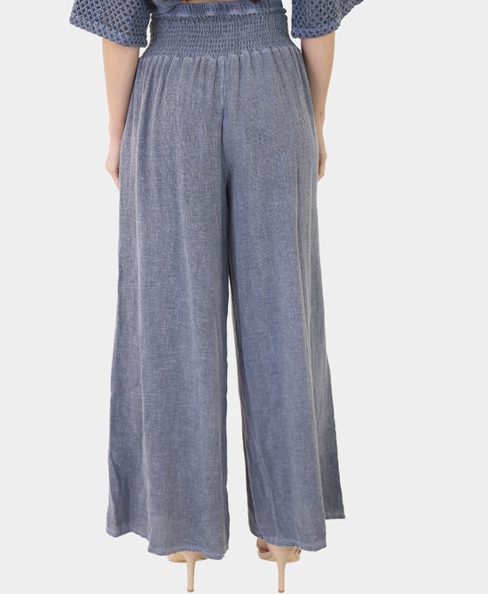 
Linen & Cotton Smocked Waist Pants in BLUE view 2