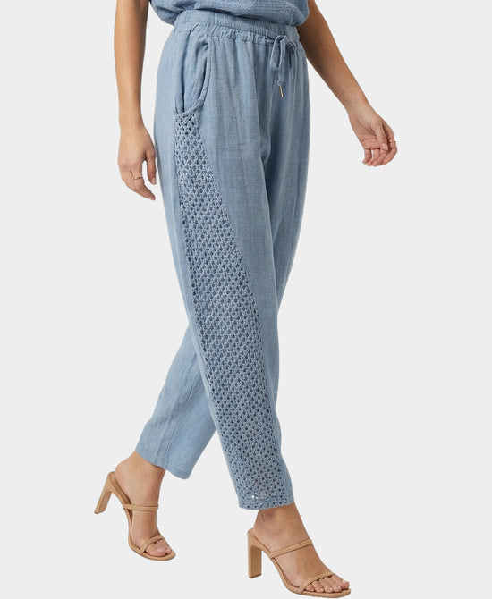 
Linen & Cotton Pants w/ Crochet Trim in LIGHT BLUE view 1