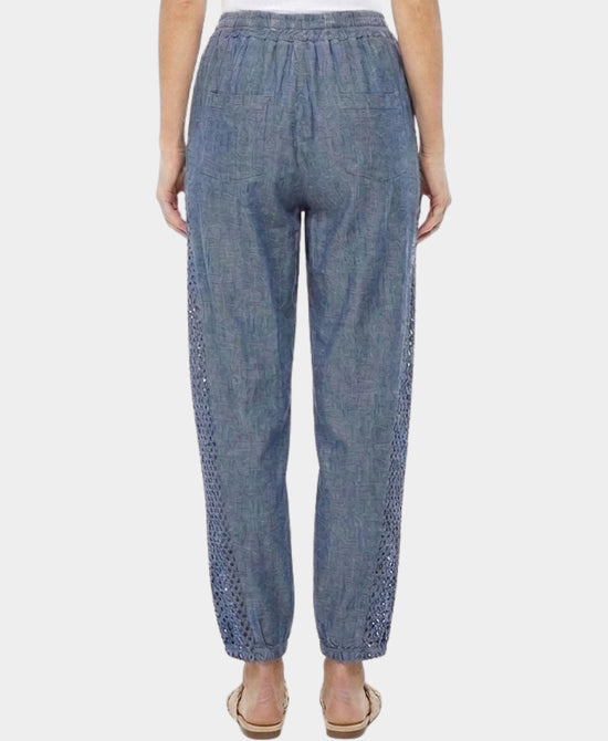 
Linen & Cotton Pants w/ Crochet Trim in BLUE view 2