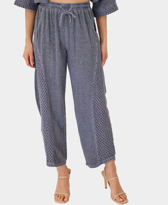 
Linen & Cotton Pants w/ Crochet Trim in BLUE view 1