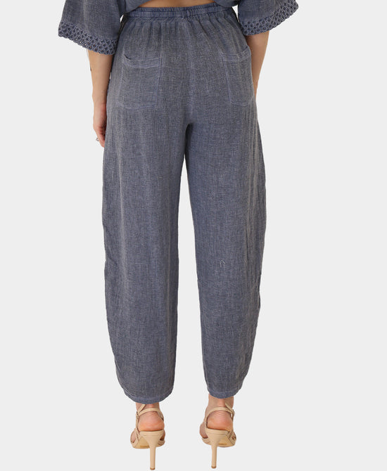 
Linen & Cotton Pants w/ Crochet Trim in BLUE view 2