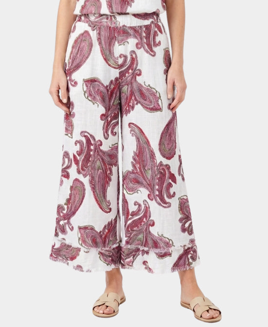 
Paisley Print Linen Pants in WHITE MULTI view 1