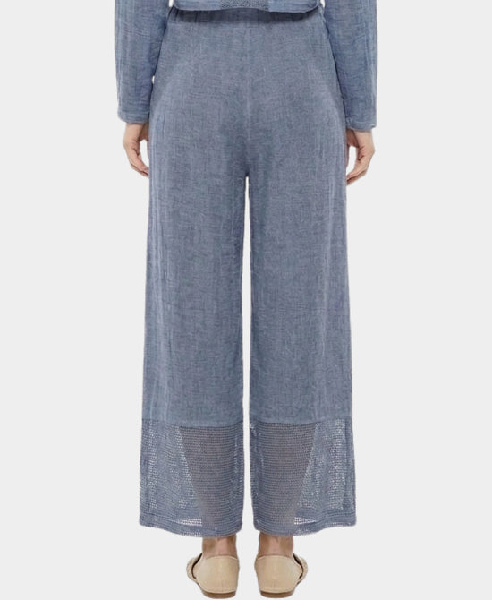 
Linen & Cotton Pants w/ Mesh Hem in BLUE view 2