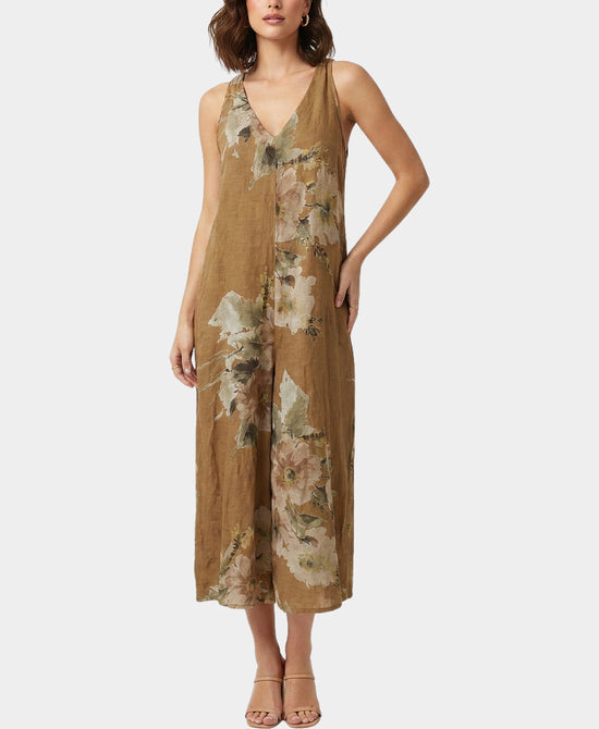 
Linen Floral Jumpsuit in CAMEL MULTI view 1