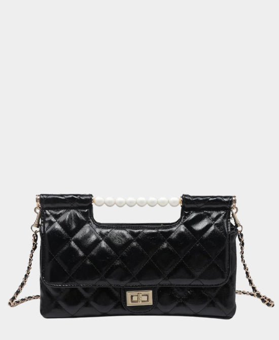 
Crossbody Bag w/ Faux Pearl Handle in BLACK view 1