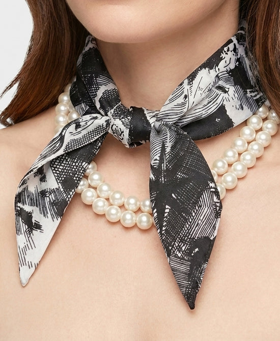 
Printed Scarf & Pearl Beaded Necklace in BLACK/WHITE view 1