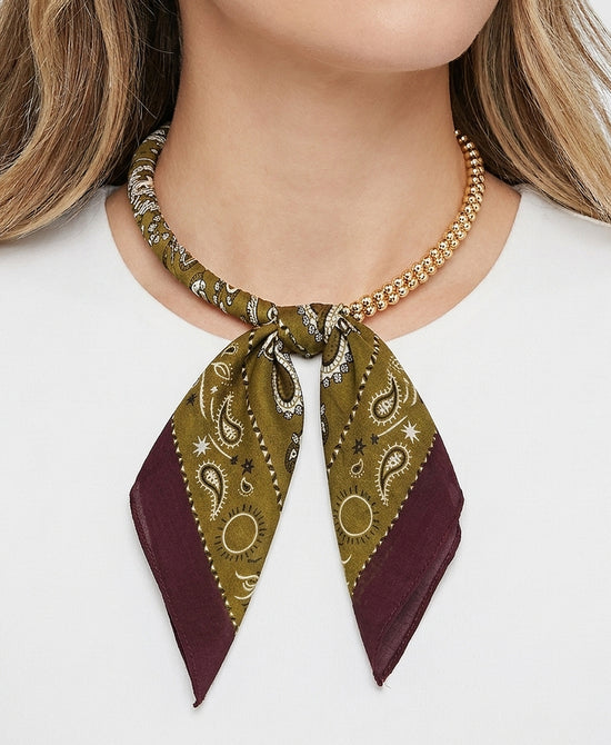 
Scarf Double Beaded Necklace in OLIVE/BURGUNDY view 1