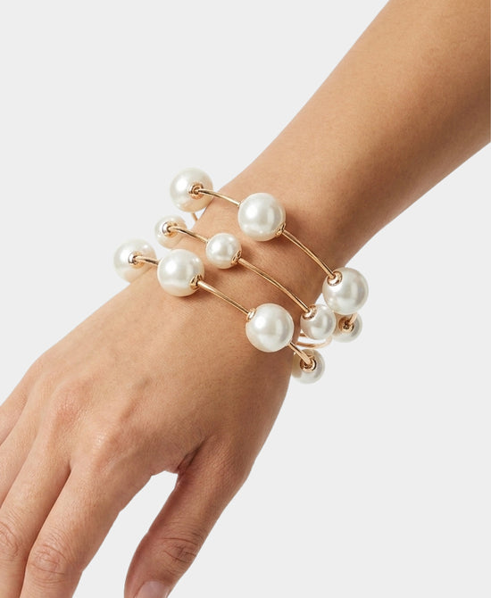 
Set Of 3 Elastic Bracelets w/ Pearls in GOLD/PEARL view 1