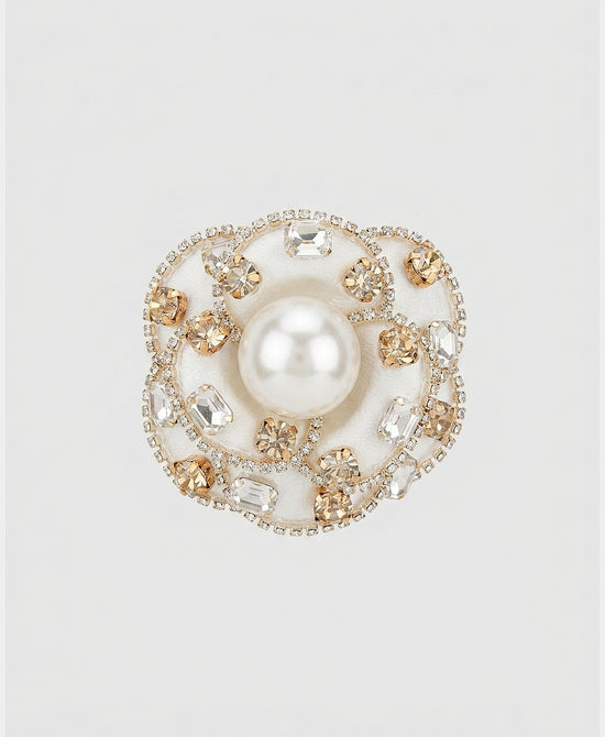 
Rose Pearl Brooch/Hairclip w/ Crystals in WHITE view 2