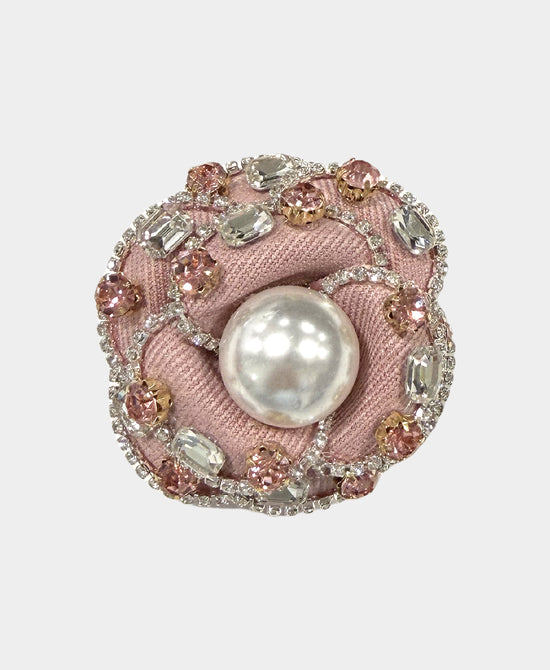 
Rose Pearl Brooch/Hairclip w/ Crystals in PINK view 1