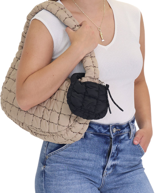
Quilted Puffer Shoulder Bag in OATMEAL view 2