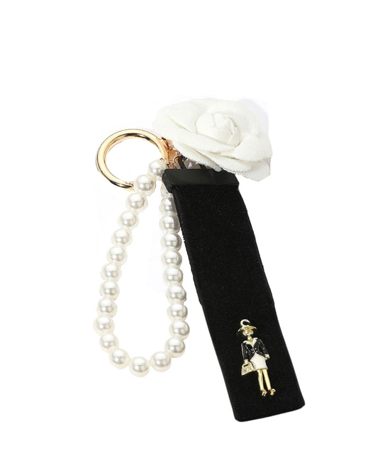 
Velvet Strap Keychain/Bag Charm in WHITE/GOLD/BLACK view 1