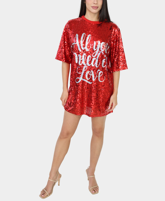 
"All You Need Is Love" Sequin Dress in RED/SILVER view 1