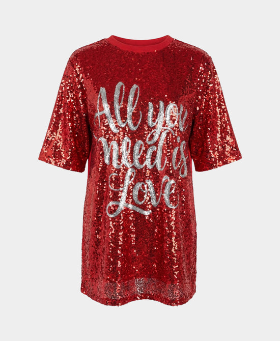 
"All You Need Is Love" Sequin Dress in RED/SILVER view 2