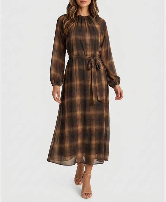 
Plaid Midi Dress in BROWN MULTI view 1