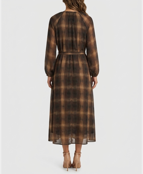 
Plaid Midi Dress in BROWN MULTI view 2