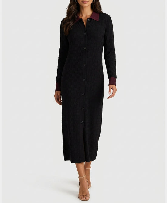 
Checkered Knit Maxi Dress in BLACK/BURGUNDY view 1