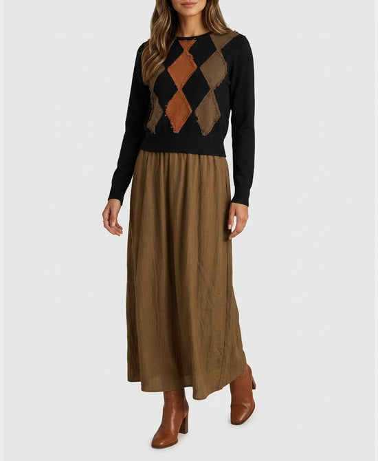 
Knit Combo Midi Dress in BLACK MULTI view 1