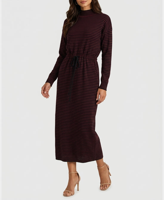 
Stripe Knit Maxi Dress in BURGUNDY/BLACK view 1