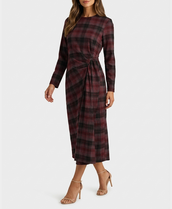 
Plaid Maxi Dress in BURGUNDY MULTI view 1