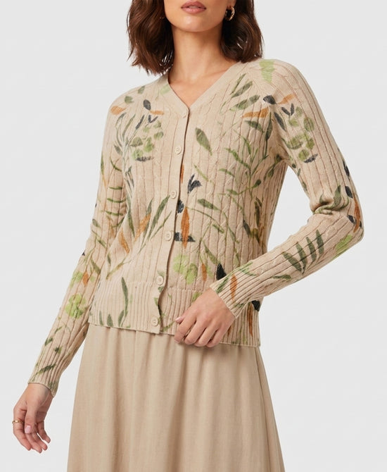 
Leaf Print Cardigan in BEIGE MULTI view 1