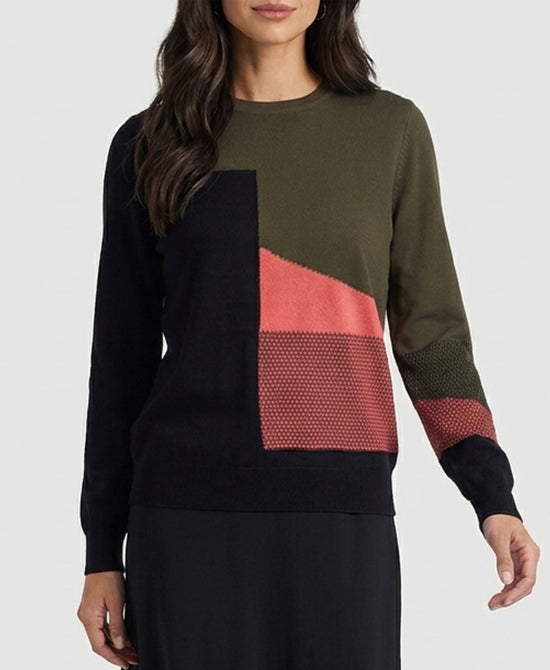 
Geo Print Sweater in OLIVE/BLACK view 1