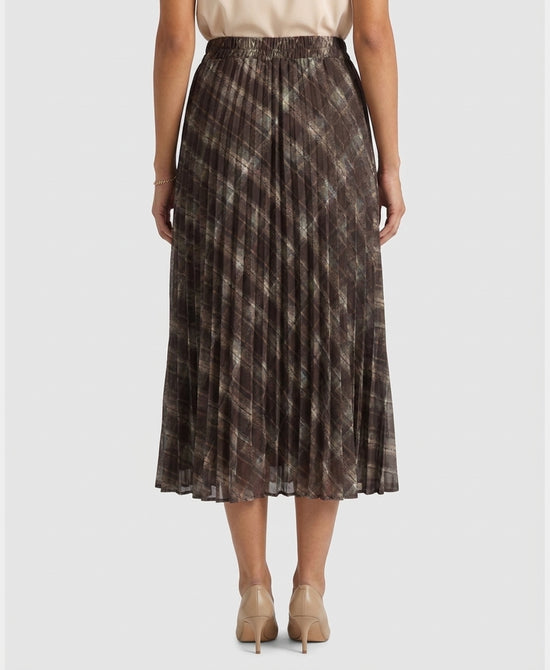 
Plaid Pleated Midi Skirt in BROWN MULTI view 2