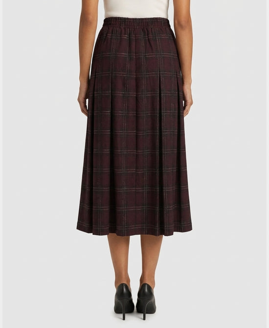 
Plaid Midi Skirt in BURGUNDY MULTI view 2