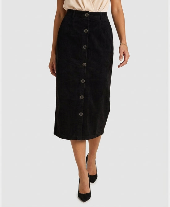 
Velour Midi Skirt w/ Buttons in BLACK view 1