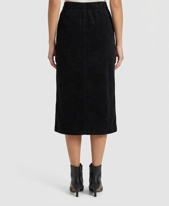 
Velour Midi Skirt w/ Buttons in BLACK view 2