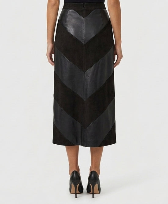 
Midi Skirt w/ Faux Leather Trim in BLACK view 2