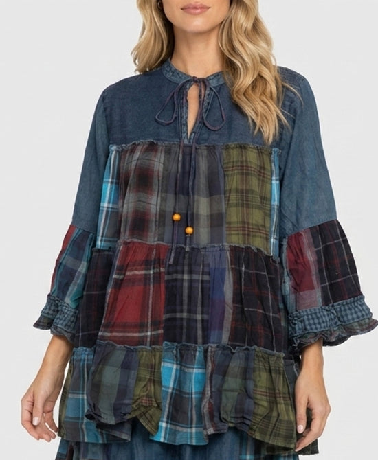 
Patchwork Top w/ Front Tie in MULTI view 1