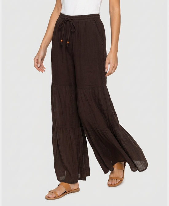
Tiered Pants w/ Velvet Trim in WINE view 1