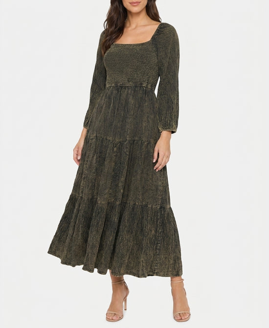 
Smocked Tiered Maxi Dress in OLIVE view 1
