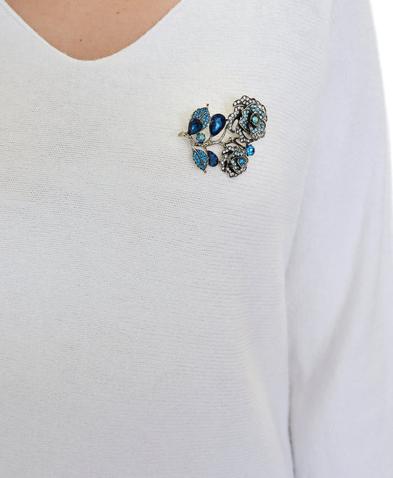
Double Flower Stem Brooch in BLUE MULTI view 1