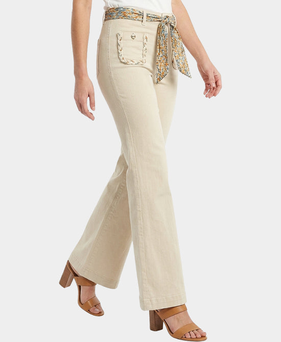 
Jeans w/ Multicolor Scarf Belt in BEIGE view 1