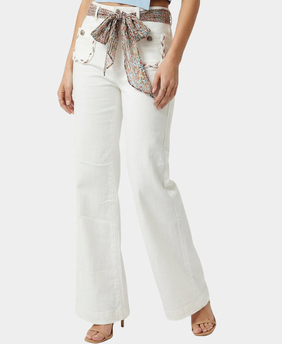 
Jeans w/ Multicolor Scarf Belt in WHITE view 1