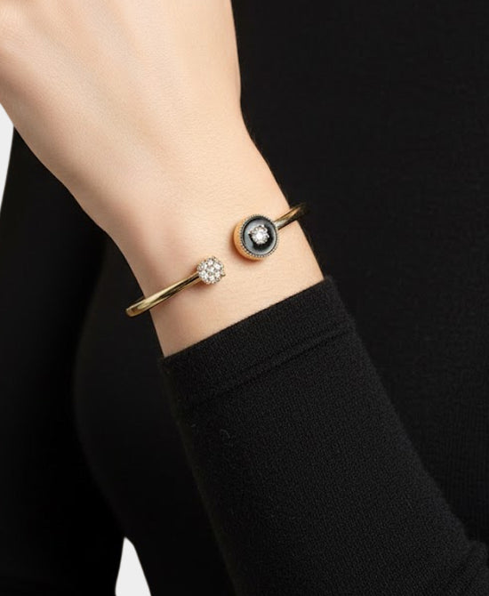 
Cubic Zirconia Hinge Cuff Bracelet in GOLD/BLACK view 1