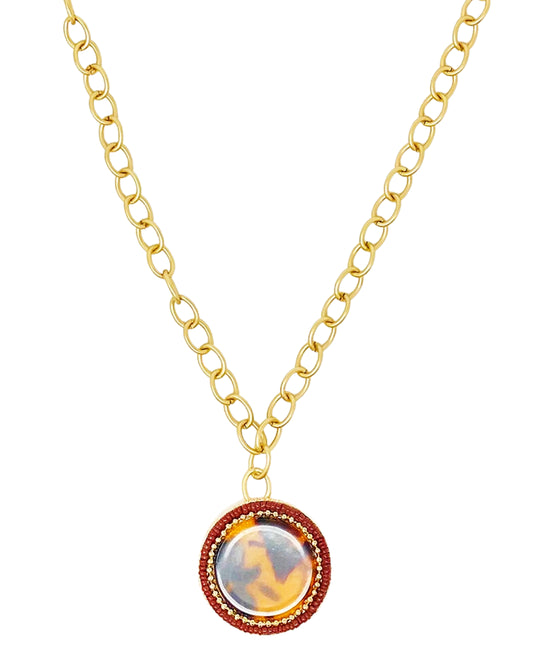 
Long Beaded Pendant Necklace in GOLD/TORTOISE view 1