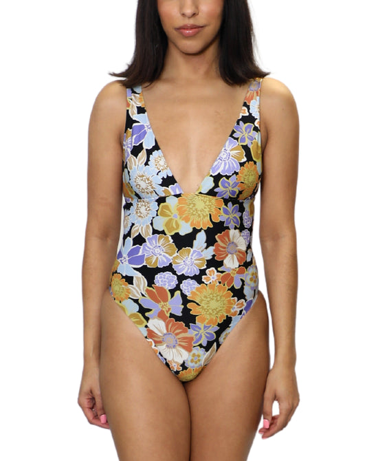 
Floral Print One Piece Swimsuit in BLACK MULTI view 1