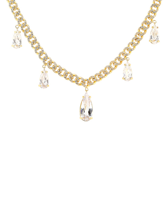 
Pave CZ Cuban Necklace w/ Drop Pear CZ in GOLD/CZ view 1